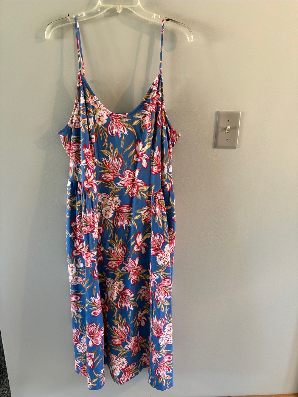 a new day Blue Floral Midi Slip Dress with Pink Blooms XL